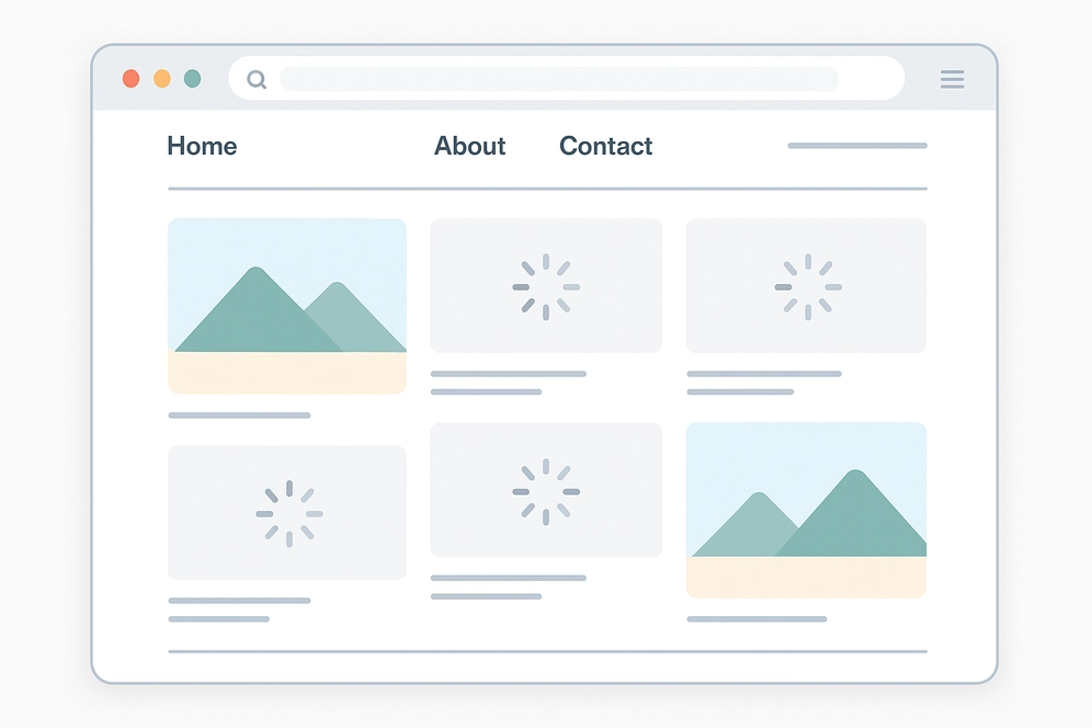 Interface Web avec des images en cours de chargement