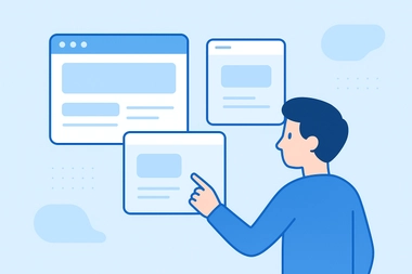 Illustration d'un utilisateur qui navigue entre onglets et modales flottantes, tandis que l’arrière-plan reste stable pour symboliser la conservation de l’état