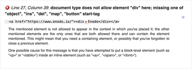 Erreur générée lors de l’utilisation d’un élément block dans un élément inline pour une page XHTML 1.0